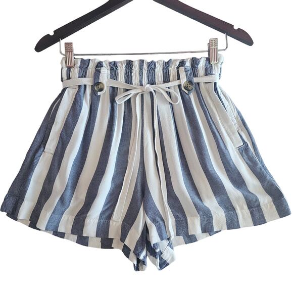 American Eagle Outfitters Pants - American Eagle Striped High Rise Blue/White Drawstring Shorts Size M